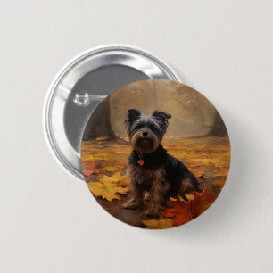 Badge Rond 5 Cm Yorkipoo dans les feuilles d'automne tombent inspi