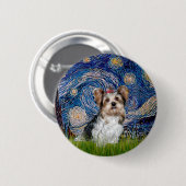Badge Rond 5 Cm Yorkshire Terrier (Biewer) - Nuit étoilée (Devant & derrière)