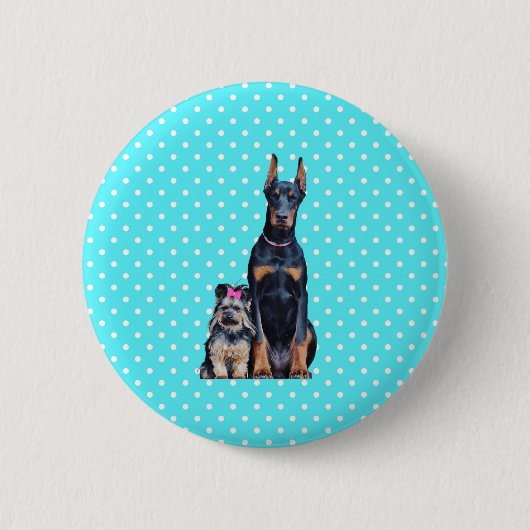 Badge Rond 5 Cm Yorkshire Terrier Doberman Pois bleus (Devant)