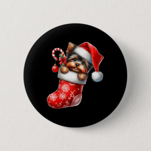 Badge Rond 5 Cm Yorkshire Terrier en Sock Noël Noël Noël Noël Noël