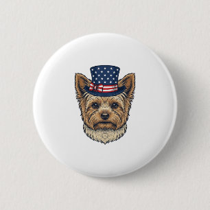 Badge Rond 5 Cm Yorkshire Terrier Patriotique Vintage
