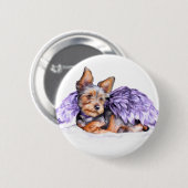Badge Rond 5 Cm Yorkshire Terrier Yorkie Angel (Devant & derrière)