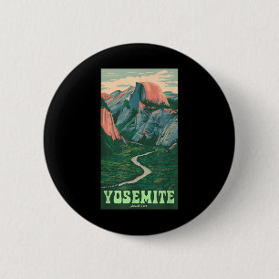 Badge Rond 5 Cm Yosemite National Park Vintage Half-dome, Randonné