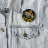 Badge Rond 5 Cm Zebra finch et buisson rose (En situation)