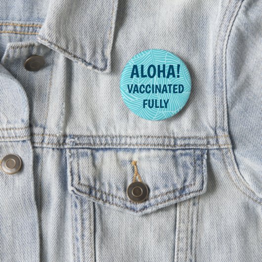 Badge Rond 5 Cm Zebra Palm Hawaiian Aloha Vacciné Aqua (En situation)