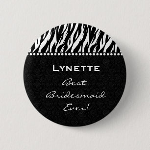 Badge Rond 5 Cm Zèbre blanc noir de demoiselle d'honneur avec le