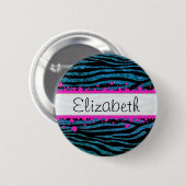Badge Rond 5 Cm Zèbre Bleu, Zèbre Parties scintillant, Zèbre Impri (Devant & derrière)