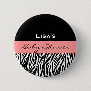 Badge Rond 5 Cm Zèbre rose blanc noir moderne de douche de bébé