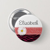 Badge Rond 5 Cm Zèbre rouge, Parties scintillant Zèbre, Zèbre Impr (Devant & derrière)