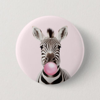 Badge Rond 5 Cm Zèbre soufflant rose bulle gomme Art numérique jou