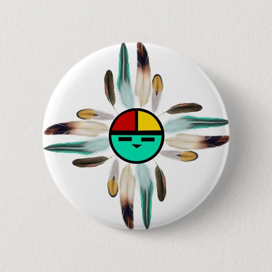 Badge Rond 5 Cm Zia Sun God with Feathers (Devant)