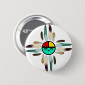Badge Rond 5 Cm Zia Sun God with Feathers (Devant & derrière)
