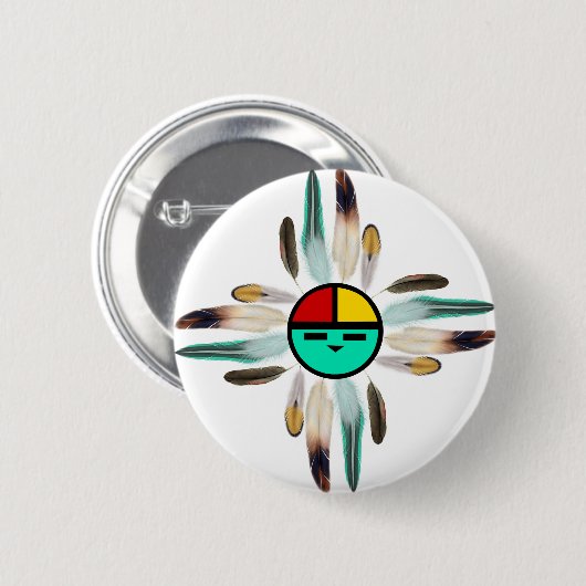 Badge Rond 5 Cm Zia Sun God with Feathers (Devant & derrière)