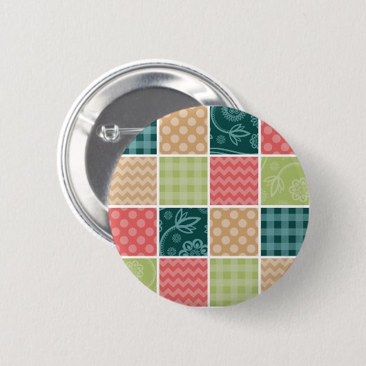 Badge Rond 5 Cm Zigzag, Chevron, En vichy, Pois, Patchwork (Devant & derrière)
