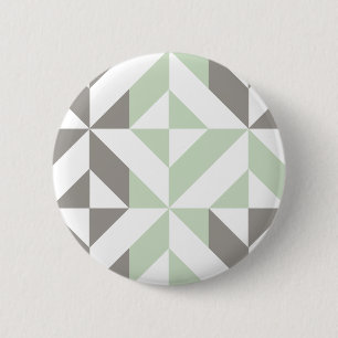 Badge Rond 5 Cm ZigZag géométrique Sage Green et Silver