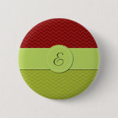 Badge Rond 5 Cm Zigzag vert, Zigzag rouge, Chevron, Monogramme (Devant)