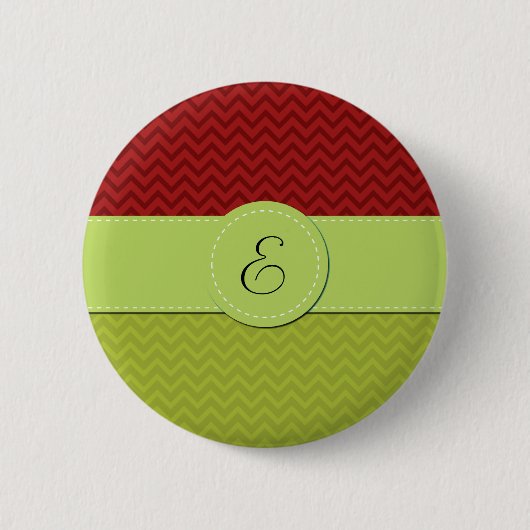 Badge Rond 5 Cm Zigzag vert, Zigzag rouge, Chevron, Monogramme (Devant)