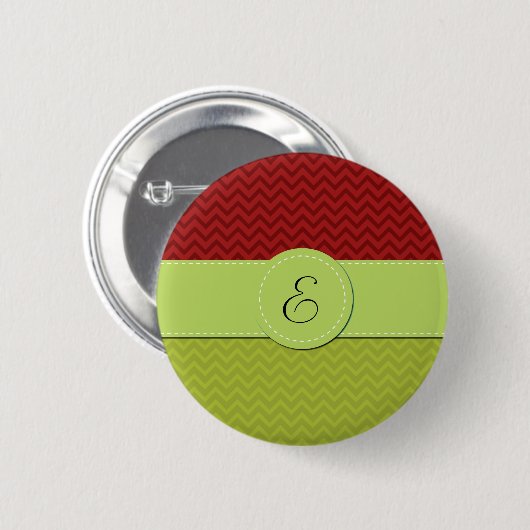 Badge Rond 5 Cm Zigzag vert, Zigzag rouge, Chevron, Monogramme (Devant & derrière)