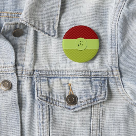 Badge Rond 5 Cm Zigzag vert, Zigzag rouge, Chevron, Monogramme (En situation)