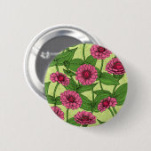 Badge Rond 5 Cm Zinnias rose sur vert clair (Devant & derrière)