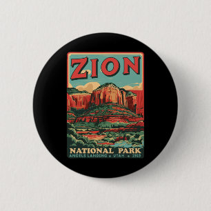 Badge Rond 5 Cm Zion National Park Utah Angels Landing Vintage Hik