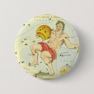 Badge Rond 5 Cm Zodiaque Vintage, Constellation du Verseau en Astr