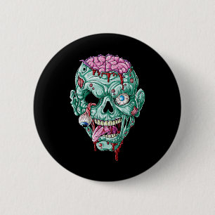Badge Rond 5 Cm Zombie Cerveau Visage Halloween Garçons Hommes Fem