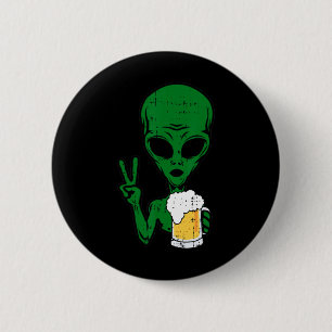 Badge Rond 5 Cm Zone-51 Alien Beer Peace Sign Lazy Drinking Hallow