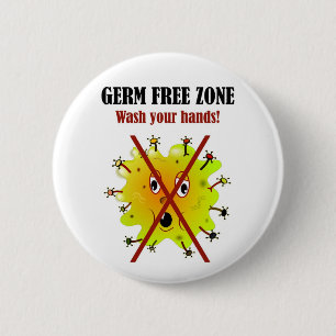 Badge Rond 5 Cm Zone franche de germe. Lavez-vous les mains !