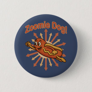 Badge Rond 5 Cm Zoomie Chien volant Hot Dog Cartoon - Fun Retro