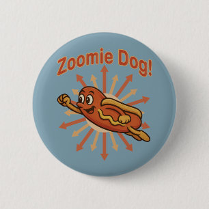 Badge Rond 5 Cm Zoomie Chien volant Hot Dog Cartoon - Fun Retro