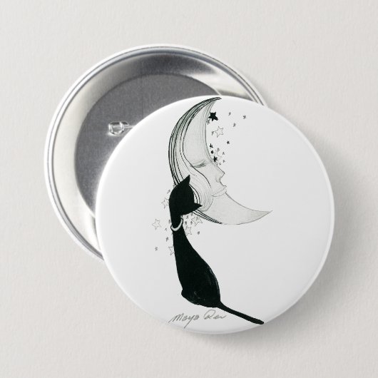 BADGE ROND 7,6 CM 月と黒猫 (Devant & derrière)