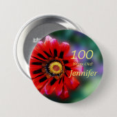 Badge Rond 7,6 Cm 100 Ans, Rouge Vivid Gazania Flower Button Pin (Devant & derrière)