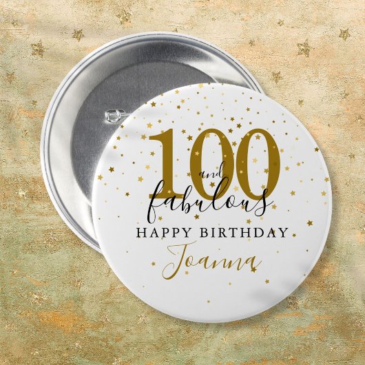 Badge Rond 7,6 Cm 100 et Fabulous Gold Black fête d'anniversaire