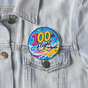 Badge Rond 7,6 Cm 100ème vol avion coloré voyage souvenir