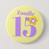 Badge Rond 7,6 Cm 15ème anniversaire filles jaune violet (Devant)
