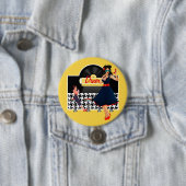 Badge Rond 7,6 Cm 1950 à damiers jaune noir et blanc (En situation)