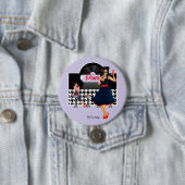 Badge Rond 7,6 Cm 1950 Diner lavender noir & blanc à damiers rétro (En situation)