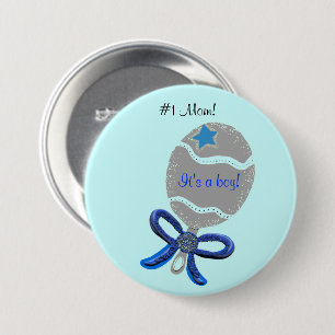 Badge Rond 7,6 Cm #1 Maman pour nouveau bébé garçon Bleu bouton