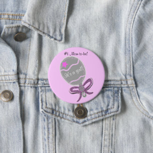 Badge Rond 7,6 Cm #1 Mom-to-be It's a Girl Baby Shower Pink Button