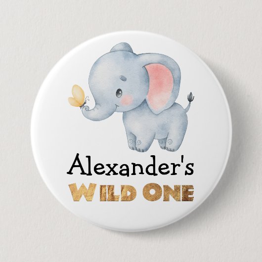 Badge Rond 7,6 Cm 1er anniversaire Wild One Safari Elephant Thème (Devant)