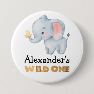 Badge Rond 7,6 Cm 1er anniversaire Wild One Safari Elephant Thème