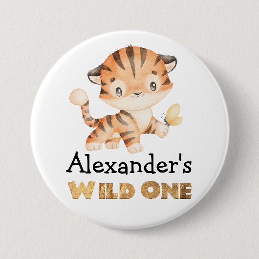 Badge Rond 7,6 Cm 1er anniversaire Wild One Safari Tiger Thème (Devant)
