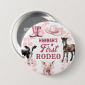Badge Rond 7,6 Cm 1er bouton Rodeo Pink Anniversaire (Devant & derrière)