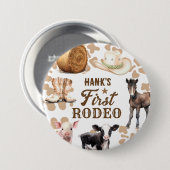 Badge Rond 7,6 Cm 1er Rodeo Birthday Boy Western (Devant & derrière)