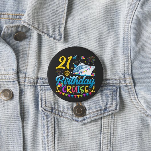 Badge Rond 7,6 Cm 21e anniversaire Croisière B-Day Party Round (En situation)