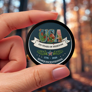 Badge Rond 7,6 Cm 250 Ans de Liberté Élégant Bleu Patriotique