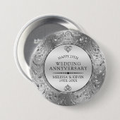 Badge Rond 7,6 Cm 25e anniversaire Mariage cadre floral brillant (Devant & derrière)
