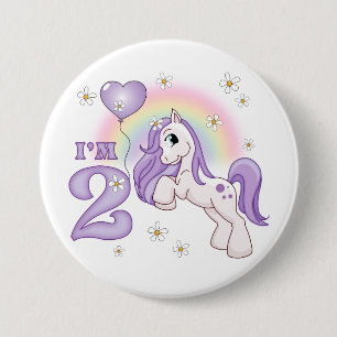 Badge Rond 7,6 Cm 2ème anniversaire de joli poney