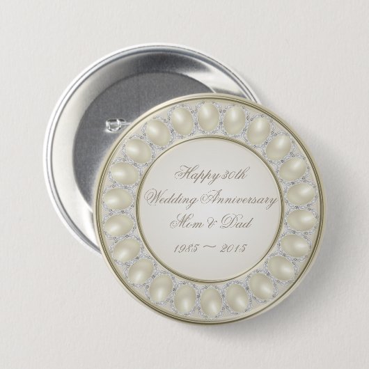 Badge Rond 7,6 Cm 30ème Bouton d'anniversaire de mariage (Devant & derrière)